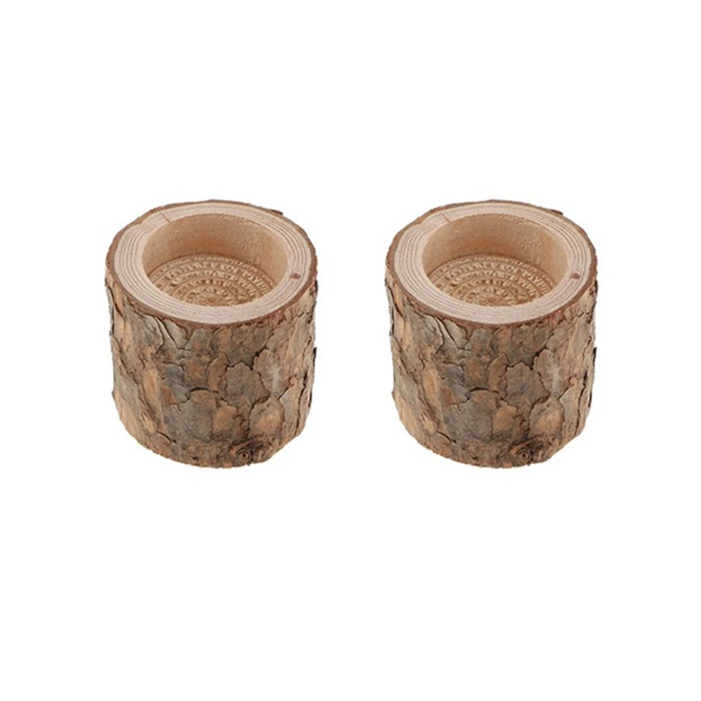

2 Pcs Rustic Wooden Stump Candle Holder Tea Light Candle Stand Succulent Planter Candlestick Craft Ornament Desktop Decoration