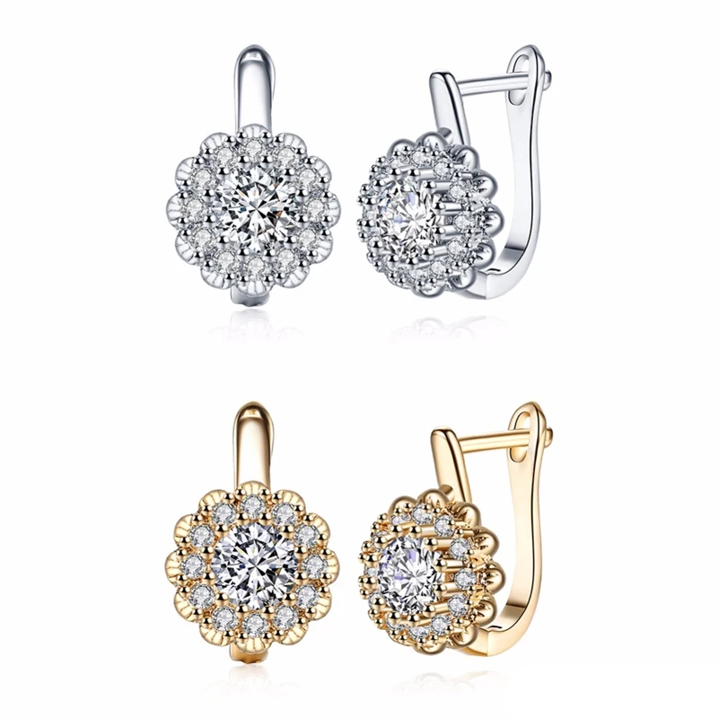 

2019 Luxury Female White Cubic Zirconia Buckle Stud Earrings Women Rose Gold White Color Earrings For Women Jewelry Wholesale