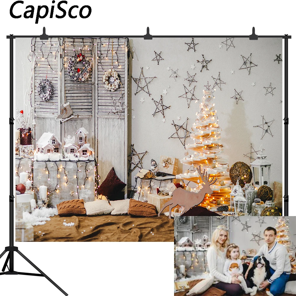 

Capisco Christmas Tree Photography Backdrop Xmas Elk Star Indoor Background Portrait Photobooth Decorations Photo Studio Props
