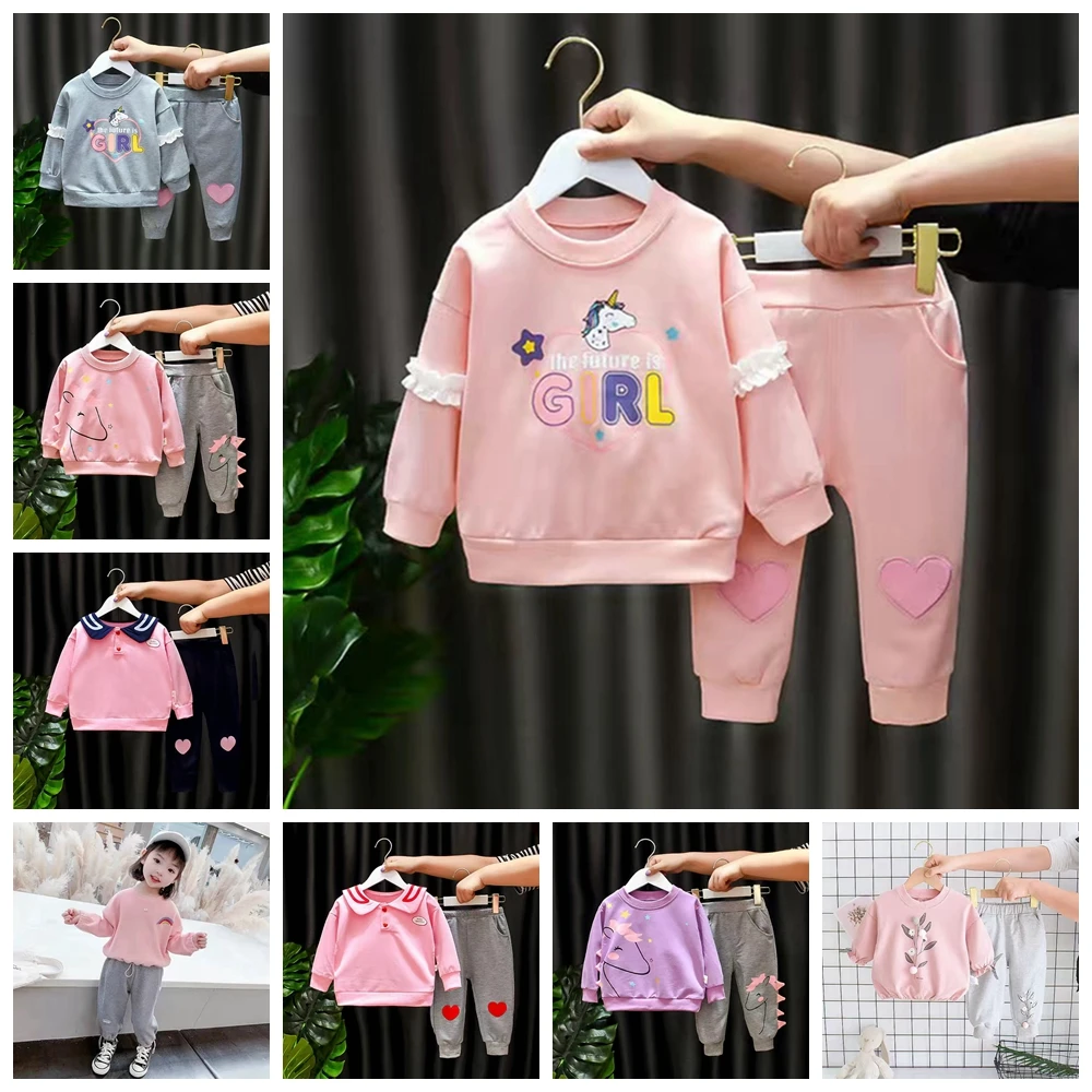 

2PCS Spring Autumn Girls Clothes Toddler Long Sleeve Cotton Kids Sweatshirt And Pants Set Kids Cartoon Tops Baby Girl Coats Sets