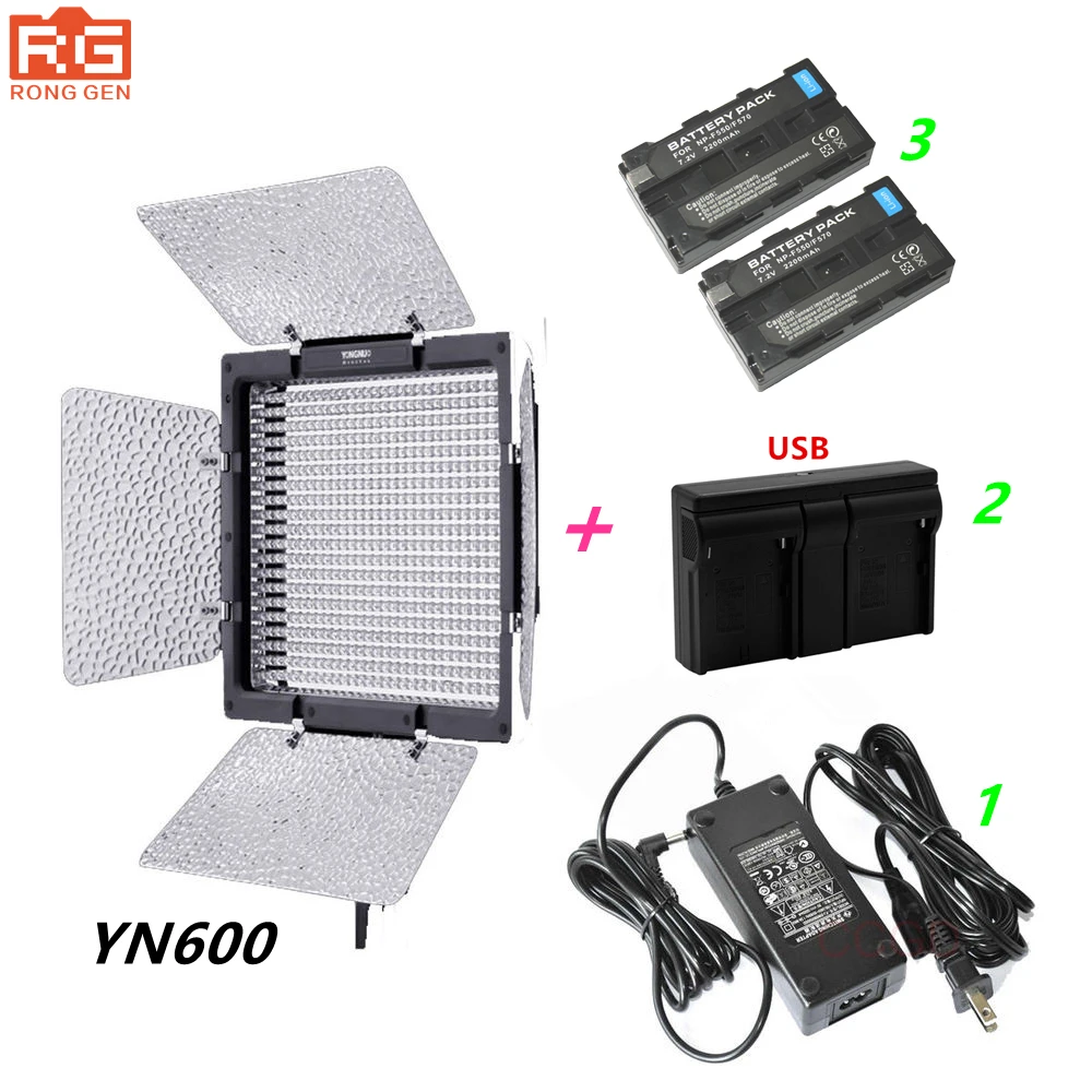 YONGNUO YN600 Yongnuo YN-600 3200-5500k светодиодный видео светильник+ адаптер переменного тока+ 2* NP-F550+ зарядное устройство USB
