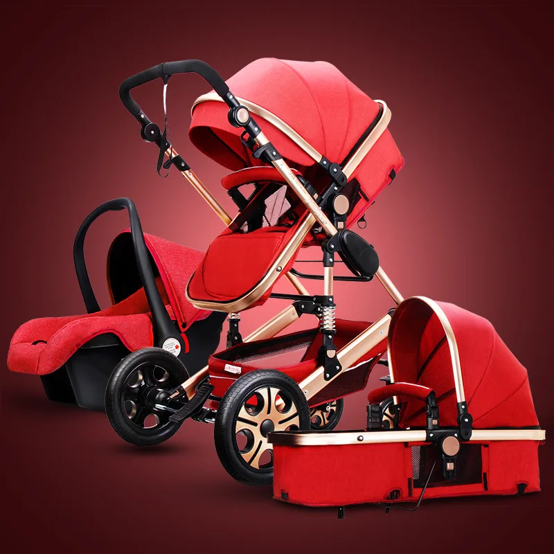 Red Красивый пейзаж для детей коляска 3 в 1 Горячая мама детская коляска роскошные путешествия детская коляска корзина детское автомобильное сиденье и коляска - Color: Red