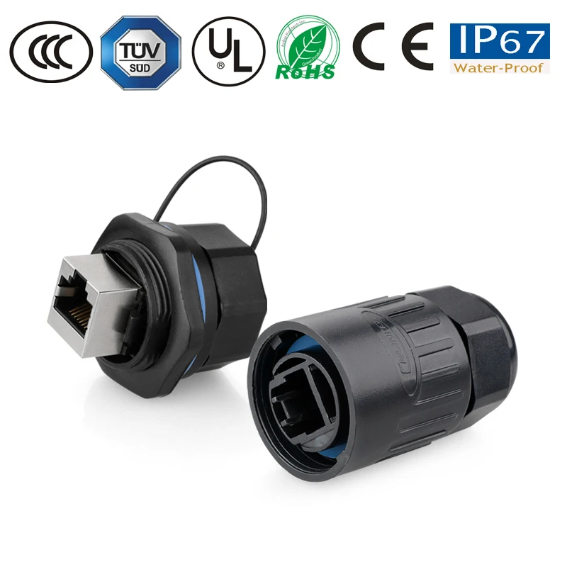 

pastic IP67 Waterproof connector RJ45 Waterproof joint 1/4 Card Port Connecting Network Ethernet Connector 8P8C connector