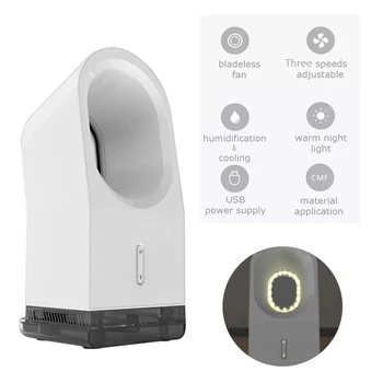 

3 in 1 Portable USB Mini Cooling Fan Bladeless Desktop Fan Air Humidifier with LED Light for Bedroom Office