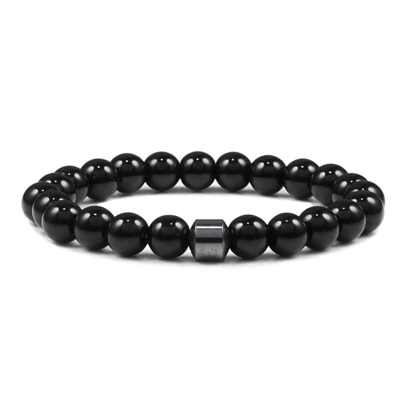 8mm Bright Black Для мужчин натуральный камень браслет энергетический гематит цилиндр черный диффузор из вулканической лавы 6/8 мм бусины Браслеты для Для Женщин Йога прядь ювелирных изделий - Окраска металла: 8mm Bright Black