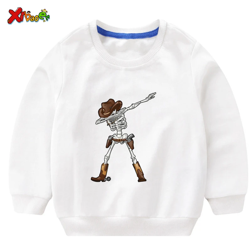 Детский свитер; толстовка с капюшоном; футболка с изображением собаки и скелета; одежда; модные толстовки для малышей; белый свитер для мальчиков; одежда для малышей; 2 t