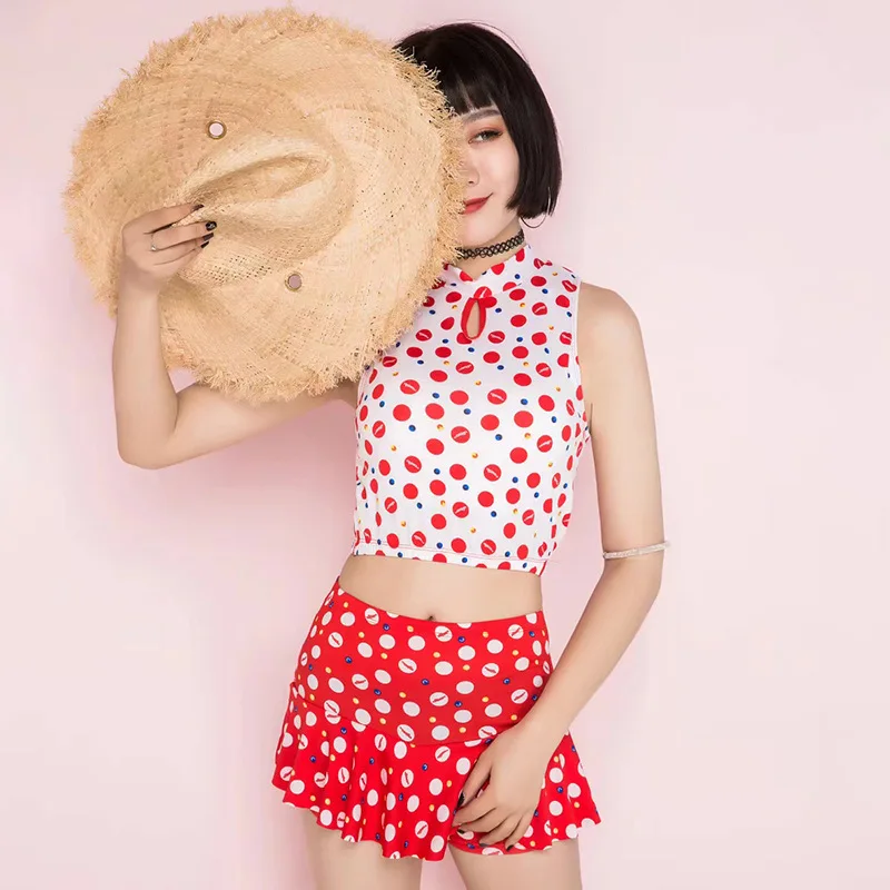 

2019 New Style Women's Polka Dot Bathing Suit Retro gao yao kuan WOMEN'S Swimsuit Bikini Two-piece Swimsuits