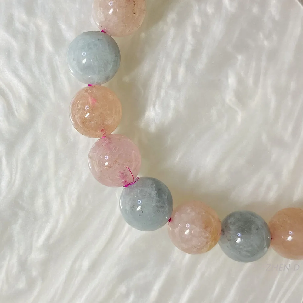 

ZHEN-D Jewelry Natural Morganite Gemstone Colorful Beads Bracelet Gorgeous Gift for Woman Mother Xmas Christmas Thanksgiving Day