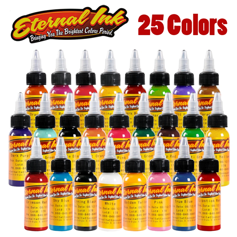 The original Permanent Tattoo Ink Set 25 Colors Set 1oz/30ml