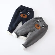 Детские штаны зимние детские штаны с начесом и толстой подкладкой из хлопка в Корейском стиле с милым медвежонком для мальчиков и девочек