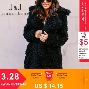 

Jocoo Jolee Women Europe Style Fluffy Faux Fur Jackets Female Thicken Winter Fake Fur Pink Black Coat Fashion Cardigan Overcoats