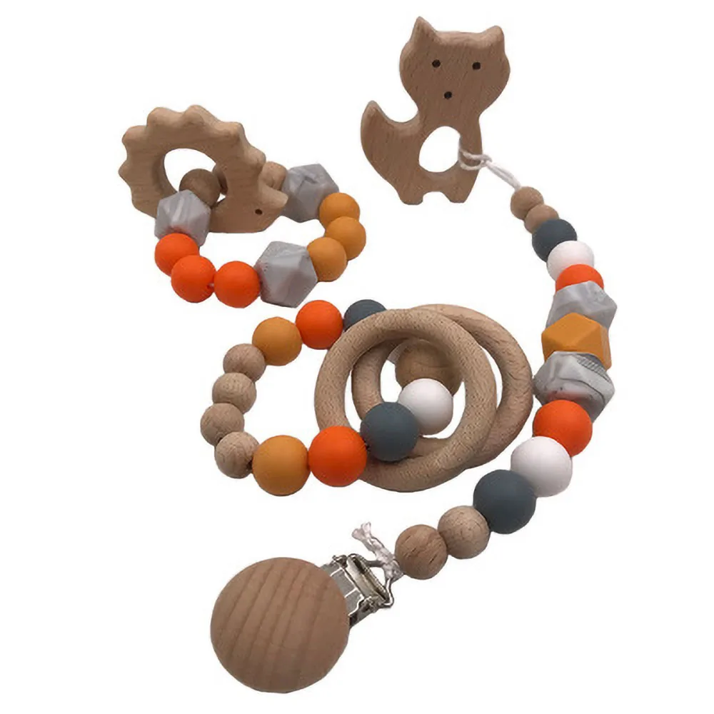 DIY Baby Pacifier Chain Wooden Handmade Pacifier Clips Holder Chain Silicone Pacifier Chains Baby Teether Teething Chains