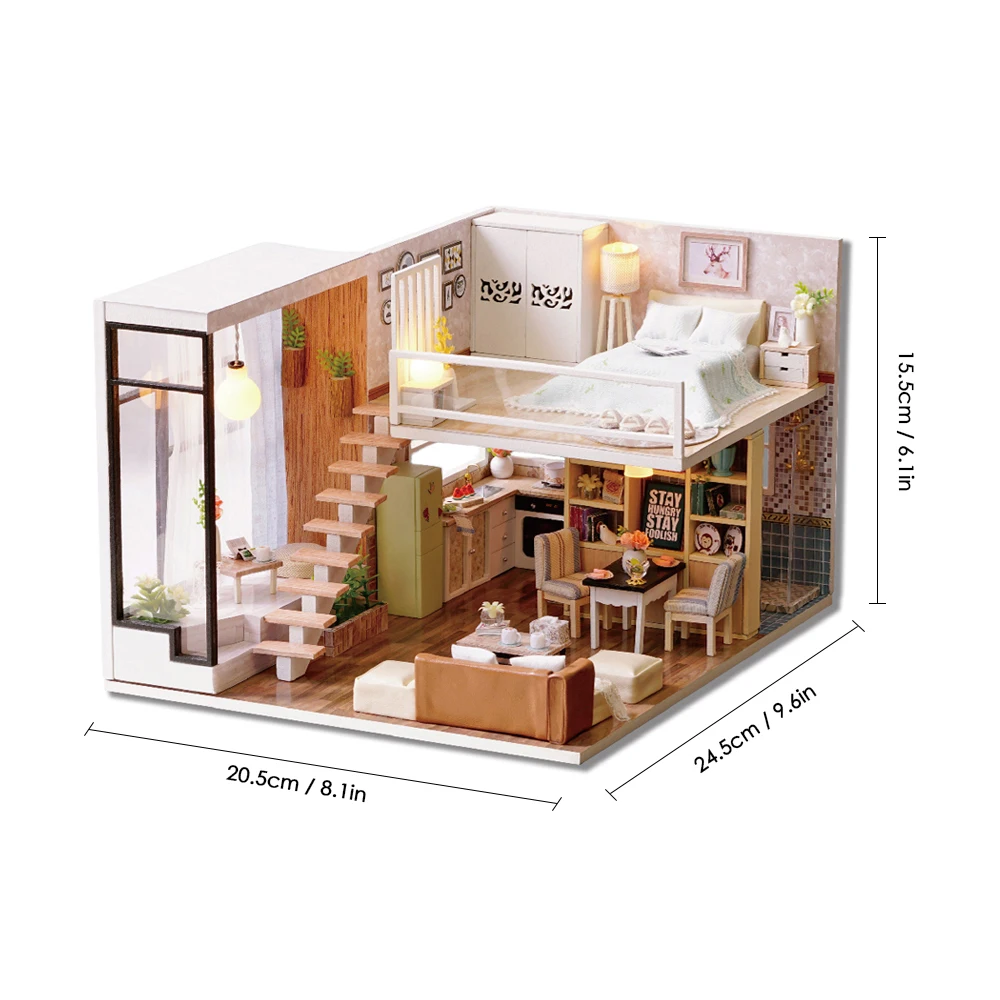 

New DIY Miniature Loft Dollhouse Kit Home Decoration Accessories Wooden House Toy with Furniture LED Christmas Children's Gift