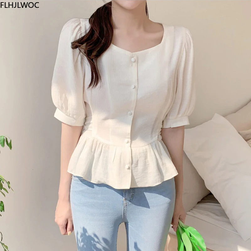 Cute Sweet Ruffled Peplum Tops Summer Korean Chic Japan Style Flhjlwoc Preppy Girls Semi Transparent Shirt Women Top Blouses 6