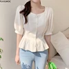 Cute Sweet Ruffled Peplum Tops Summer Korean Chic Japan Style Flhjlwoc Preppy Girls Semi Transparent Shirt Women Top Blouses 6