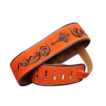 

Double Frosted Leather Electric Guitar Strap Nubuck Leather Bass Straps Chinese Embroidery Anti-Crease Super Soft Durable