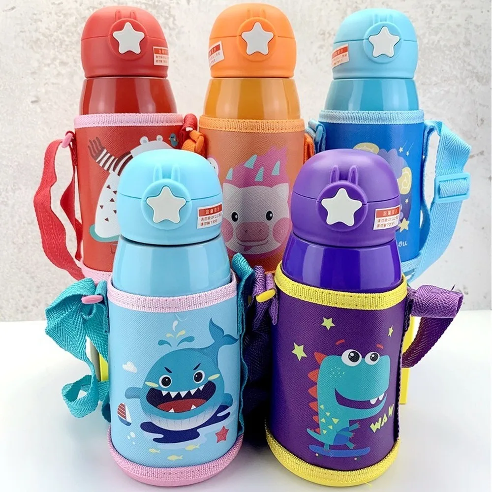 

600ml Double Wall Child Thermal Bottle Outdoor Travel Cartoon Cup 316 Stainless Steel Vacuum Flask Mug with Straw Insulated