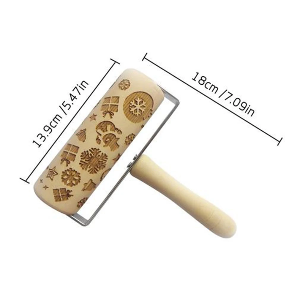 Christmas Dog Deer Wooden Rolling Pin Embossing Baking Cookies Biscuits Fondant Cake Pasta Noodles Patterned Snowflake Roll