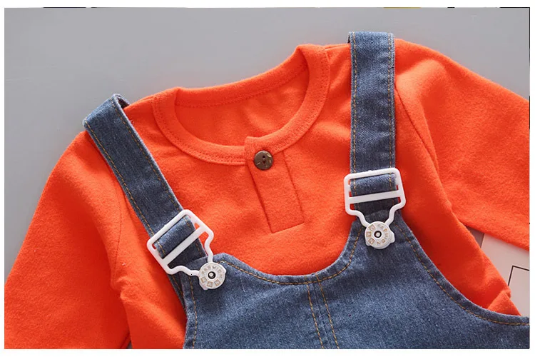Комплект одежды для маленьких мальчиков; сезон весна-осень; модная детская Однотонная футболка с длинными рукавами для мальчиков+ комбинезон; комплект из 2 предметов; одежда для малышей