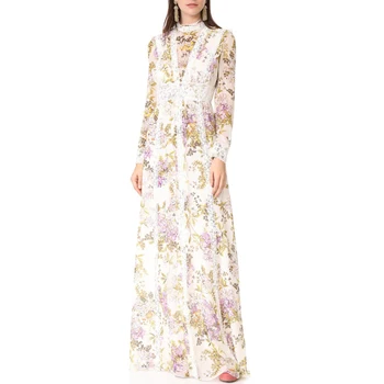 

Gedivoen Autumn Elegant Ladies Dress Women Long Sleeve Floral Print High Waist A-Line Dress Fashion Designer Party Dresses