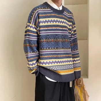 

Winter Sweater Men Fashion Retro Casual Knit Pullover Men Sweter Clothes Wild Loose Long Sleeve O-neck Sweater Man M-2XL