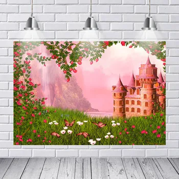 

Photography Backdrops Red Flowers Waterfall Mountain Swan Castle Washable No Wrinkle Banner Photo Studio Background Backdrop