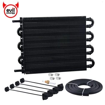 

evil energy 8 Row Universal Engine Transmission Oil Cooler Aluminum Radiating System Auto-Manual Radiator Converter Kit Car Part