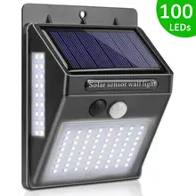 100 светодиодный светильник на солнечной батарее, уличный светильник на солнечной батарее, настенный светильник с датчиком движения, водонепроницаемый светильник на солнечной батарее, светильник с управлением для украшения сада