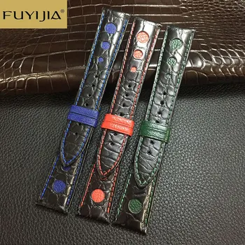 

FUYIJIA Handmade Universal Watch Band Crocodile Skin + Goatskin Watchbands Custom Genuine Alligator Strap 18MM 20MM 22MM Belt 19