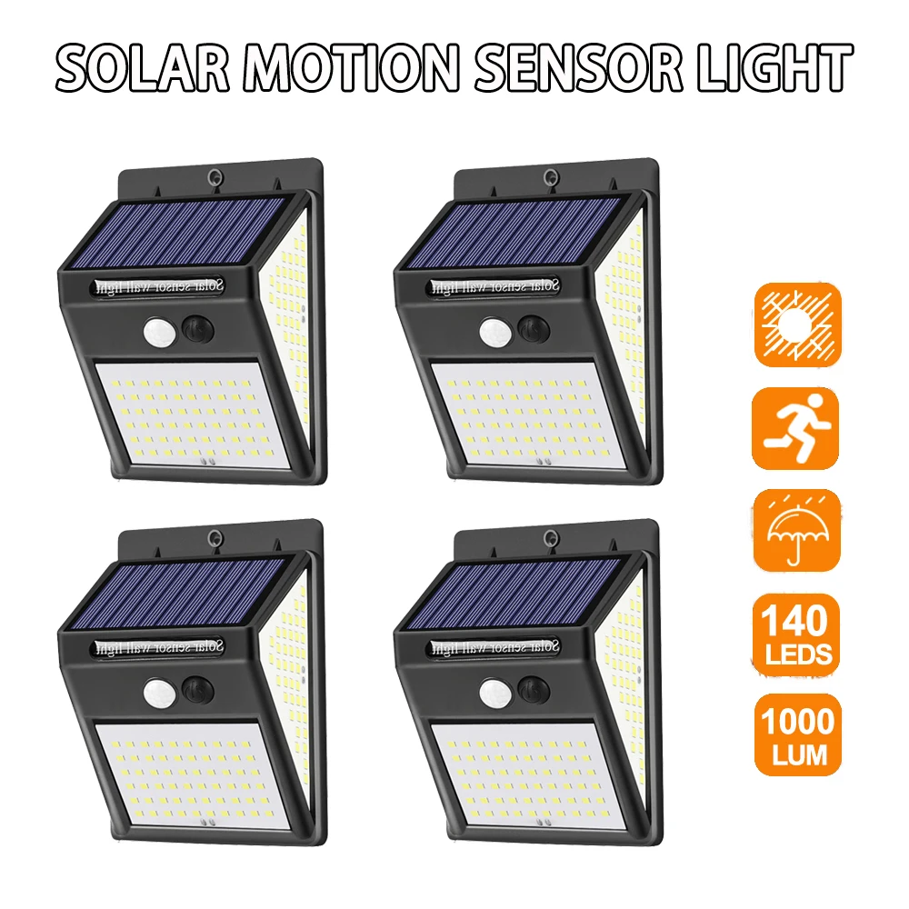 

140LED Solar Light Outdoor Solar Lamp Powered Sunlight Waterproof PIR Motion Sensor Street Light for Garden Decoration