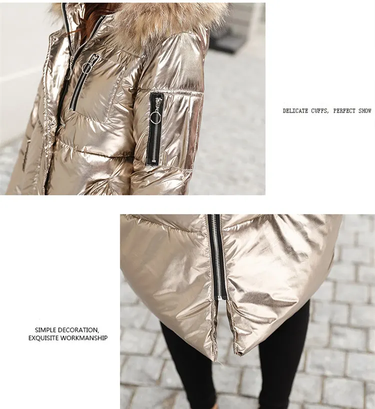 Shining Winter Jacket Women Long Parka Real Raccoon Fur Collar Coat Female Hooded Parka Warm Long Jackets Plus Size