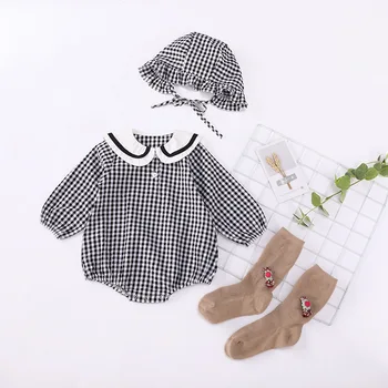 

2020 Autumn New Baby Plaid College Style Triangle Romper Female Baby Ruffles Long Sleeve Onesie Spot