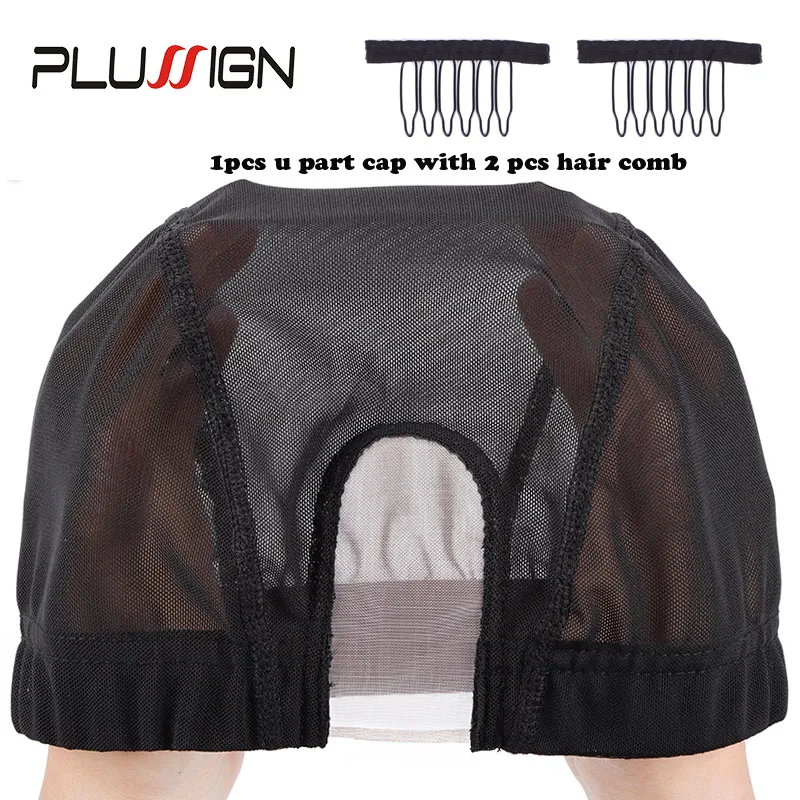 

1.5"X3" U Part Wig Cap With 2pcs Wig Combs Hair Net Elastic For Making Wig Mesh dome Cap Wig Making Kit Mono Lace Caps