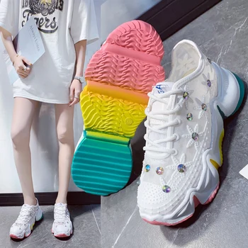

Sports Shoes Lady Round Toe 2019 Fashion Women's Tennis Female All-Match Crystal Clogs Platform Casual Sneaker Sneakers New