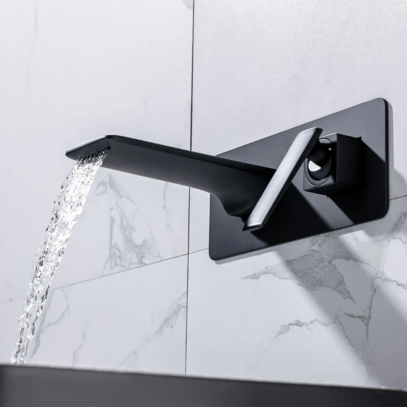 Beiluode простой стиль Матовый Черный латунный настенный смеситель для раковины с