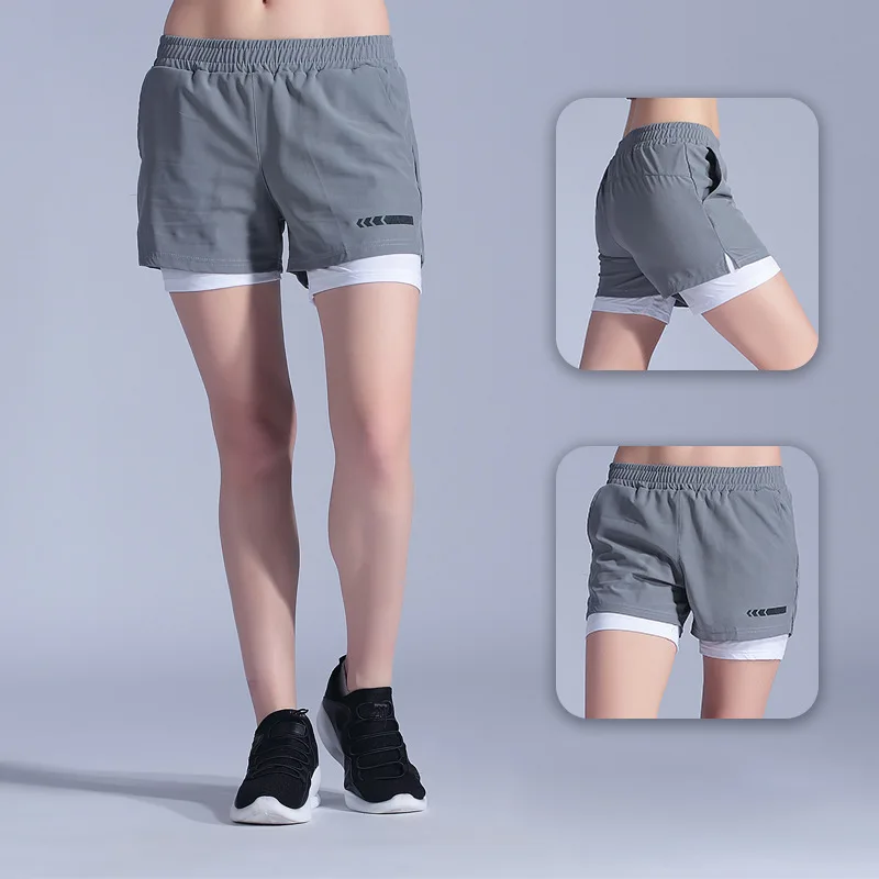 Solid Color Mock Two-Piece Shorts Female Anti-Emptied Casual Jogging Multi-Quick-Drying Outer Wear Yoga Gym | Спорт и развлечения