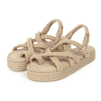 

Women Summer Sandals Hemp Rope Fisherman Weaving Sandals Platform Casual Shoes Sandalia Feminina Shoes Lady Plus Size 43 Black