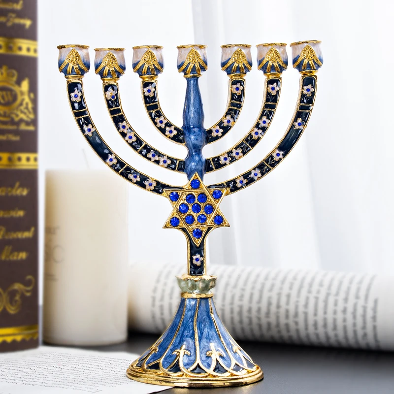 H&D 7 Branch Magen David Menorah Candle Holder Rhinestones Bejeweled Jewish  Israel Jerusalem Temple Menorah Jerusalem Gift