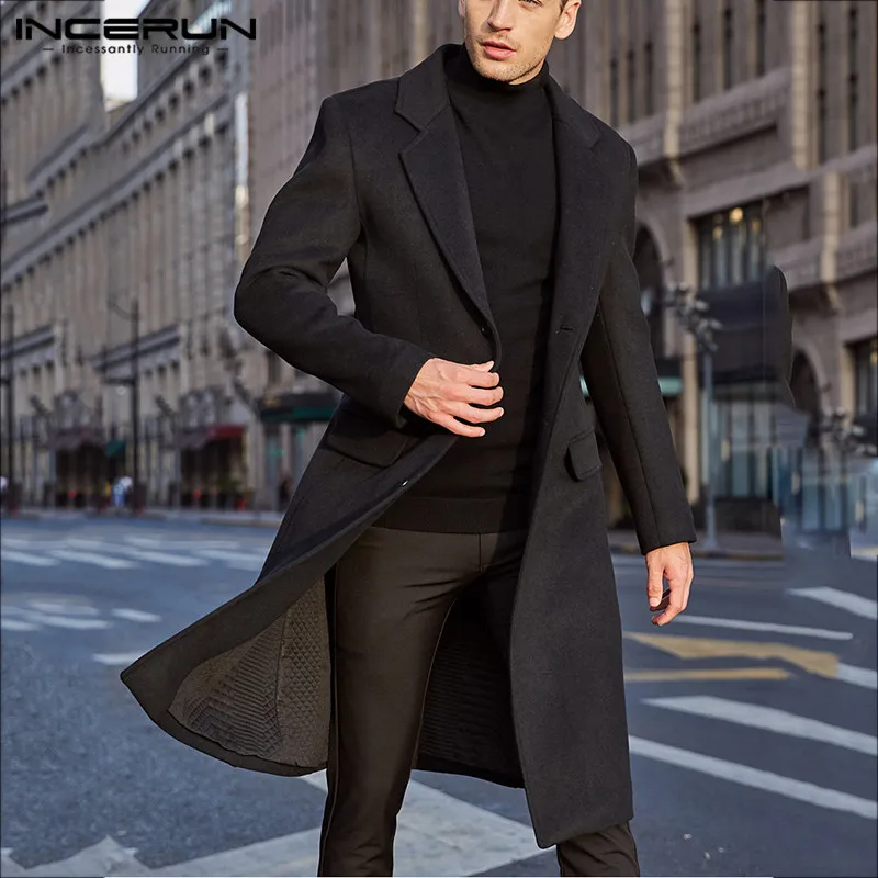 INCERUN Winter Men Coats Warm Fake Wool Jackets Plain Long Sleeve Faux Fleece Streetwear Fashion Men Long Trench Overcoats 2020 INCERUN Winter Men Coats Warm Fake Wool Jackets Plain Long Sleeve Faux Fleece Streetwear Fashion Men Long Trench Overcoats 2020