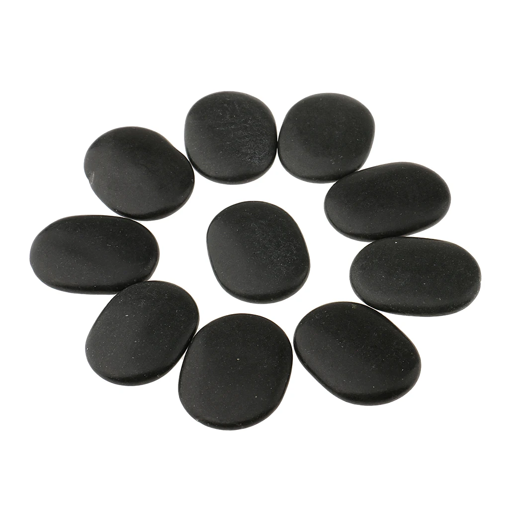 

Pack of 10 Hot Spa Rocks Heat Basalt Therapy Massage Lava Natural Stones Pain Relief Size 4*3cm