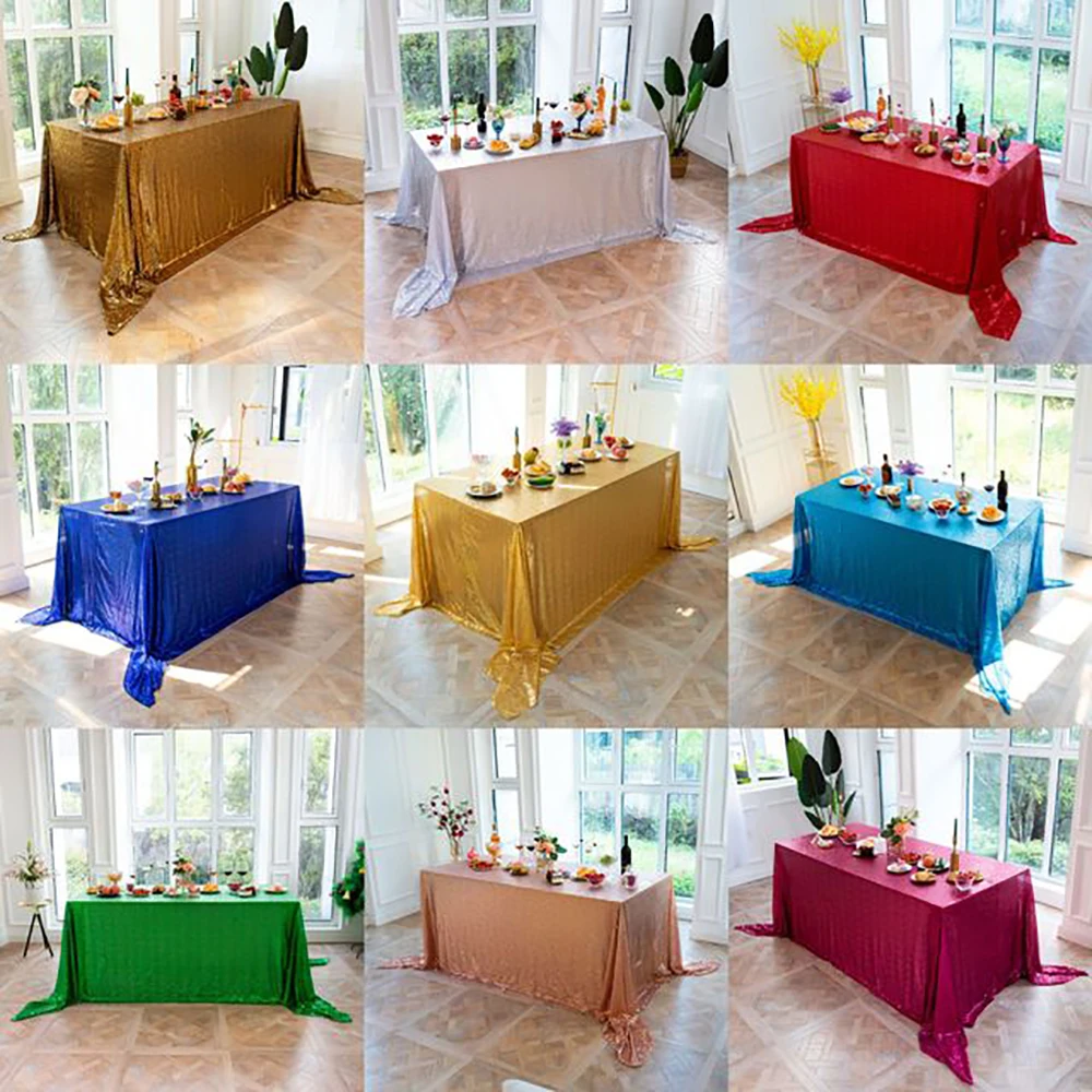 

Tablecloth Bling Wedding Table Cover Table Cloth Polyester Table Linen Rectangular Square Round Champagne Party Dresses