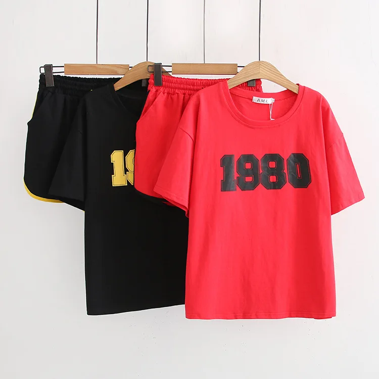 

200 Plus-sized Size Summer WOMEN'S Dress Loose-Fit Slimming Sports Short-sleeved T-shirt + Shorts Two-Piece Set