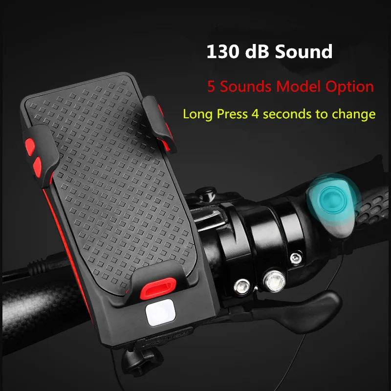 Best Waterproof Bicycle Front Lights 4 in1  Phone Holder Bike Horn USB Rechargeable Cycling  Flashlight With Power Bank Hiking tools 3