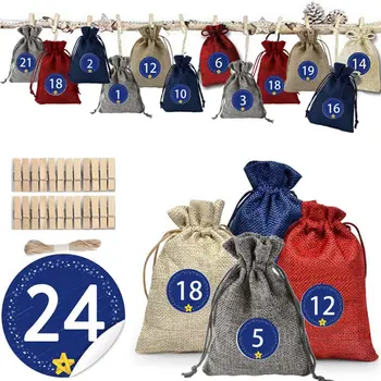 

Hot 24PCS Linen Jute Drawstring Pouch Cotton Mix Color Packages for Packaging Gift Wedding Party Christmas Candy Bags