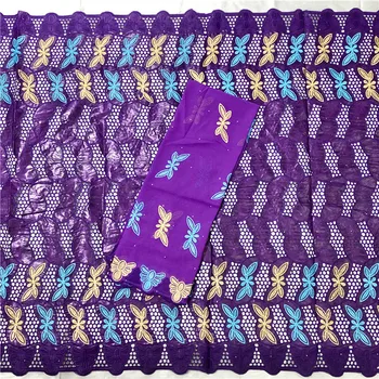 

5+2yards New arrival Blue african BAZIN riche fabric with Embroidery lace african Guinea Brocade cotton fabric 16L071372