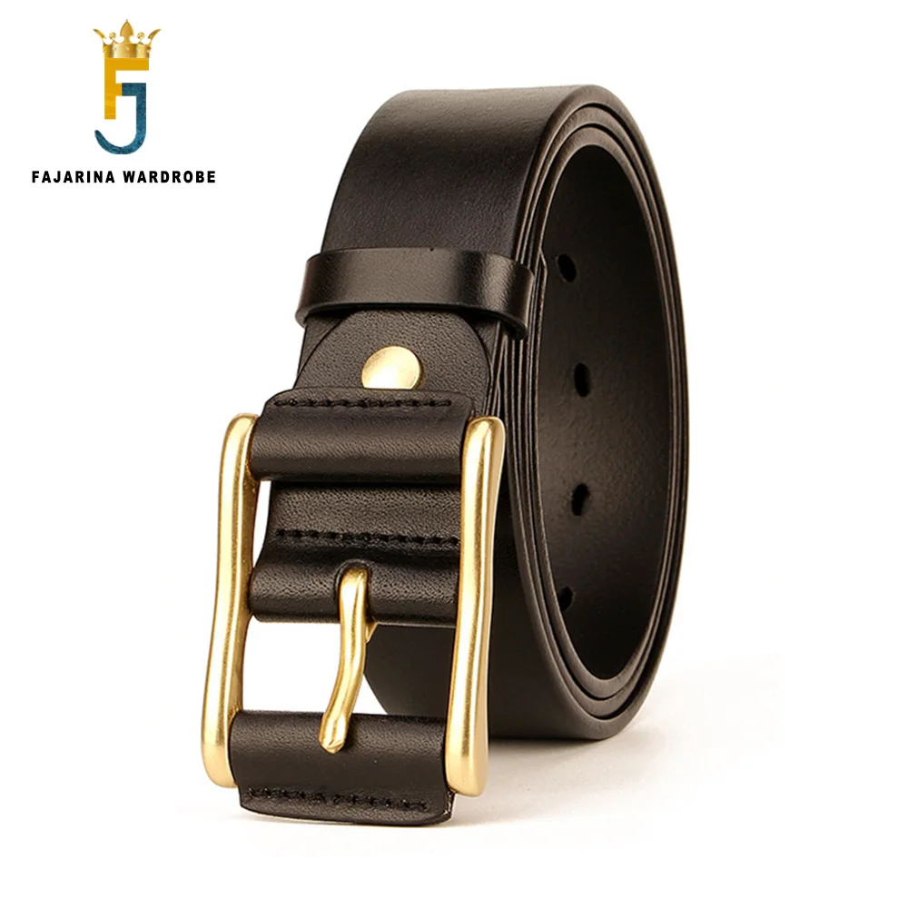 FAJARINA Mens Top Quality Cow Skin Belts Men‘s Casual Retro Cowhide Leather Cover Brass Pin Buckle Belt for Men 3.8cm N17FJ872