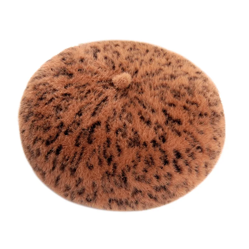 

Sparsil Women Winter Fake Fur Beret Caps Lepoard Warm Wool Newsboy Hat Lady Fashion Thick Soft Painter Beanies Female