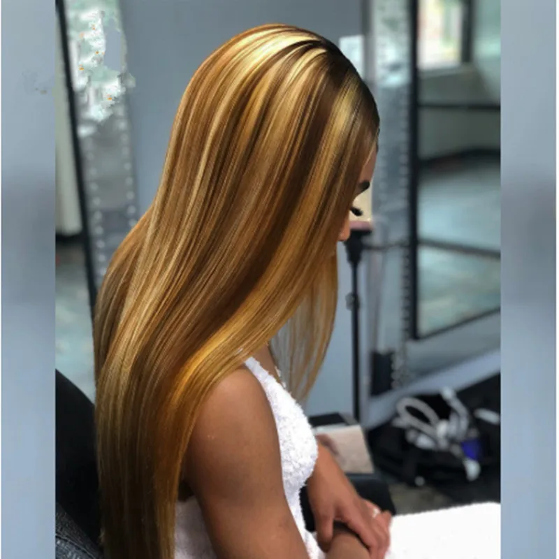 

Colored 13*6 Deep Part Lace Front Wig Straight Brown and Blonde Highlight Color Pre Plucked Lace Wigs Brazilian Remy Hair