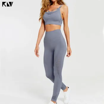 

KLV 2019 Women Gym Sets Yoga Suit Hollow Out Workout Sportswear Fitness Bra Leggings
