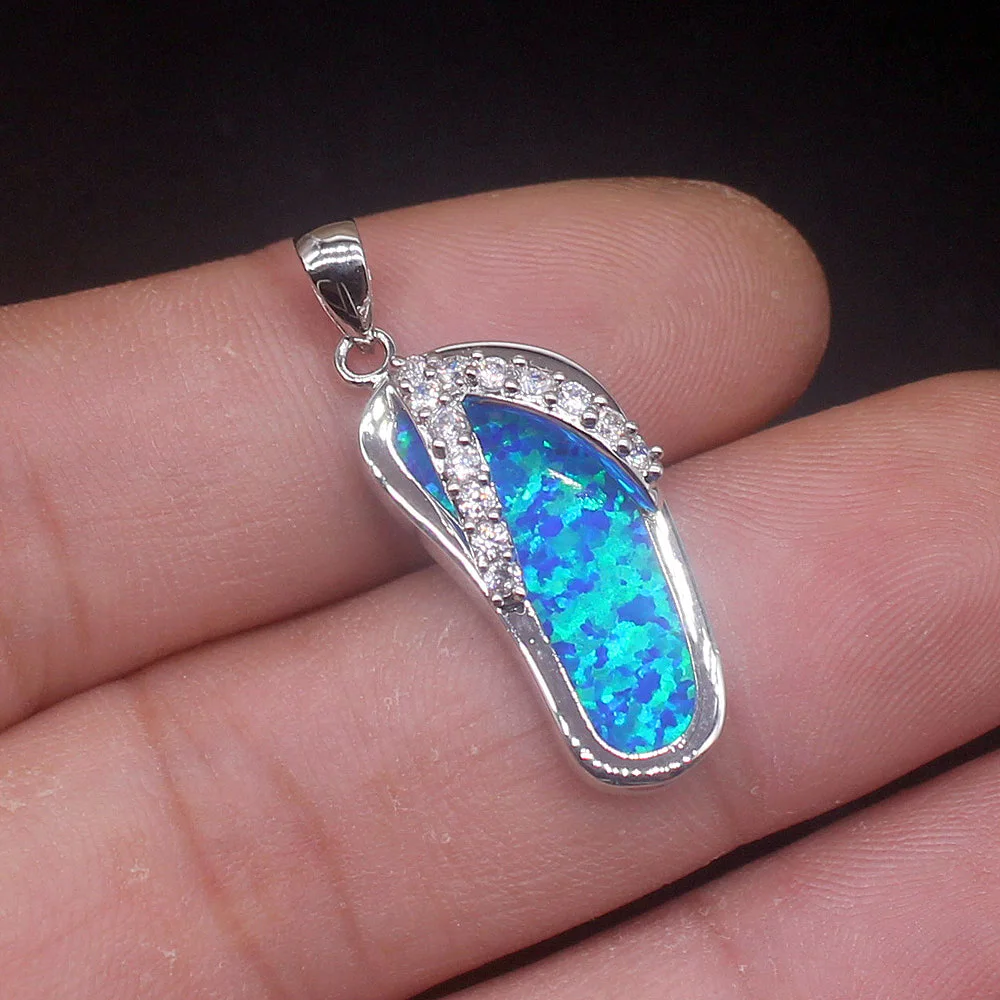 Gemstonefactory Jewelry Big Promotion 925 Silver Blue Opal Slippers Shape Women Ladies Gifts Necklace Pendant 20214522